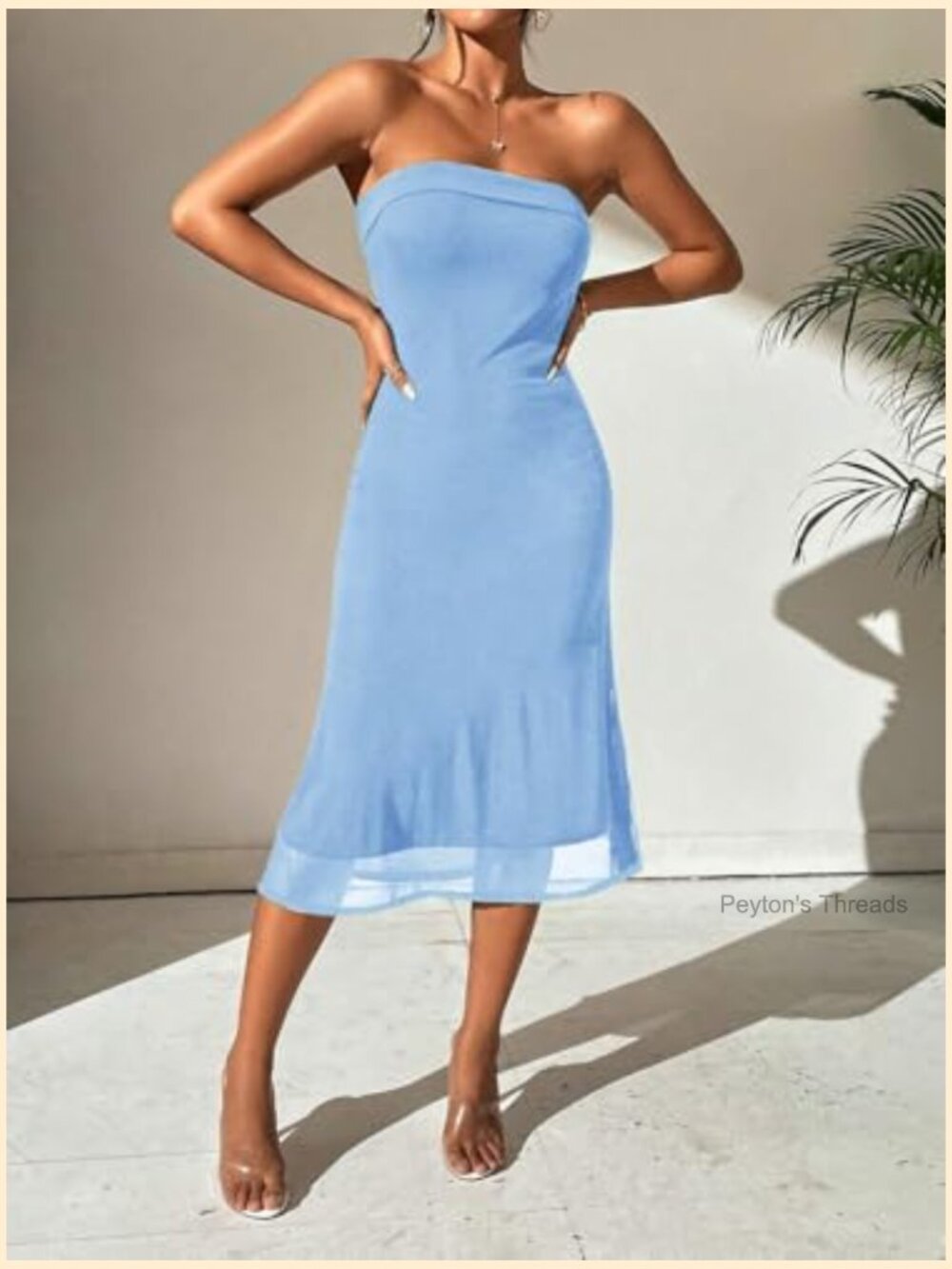 Strapless Midi Dress Tube Top Off Shoulder Sleeveless Fitted Cocktail Party - Picture 2 of 7